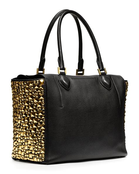 michael kors black fabric tote|Michael Kors black studded handbag.